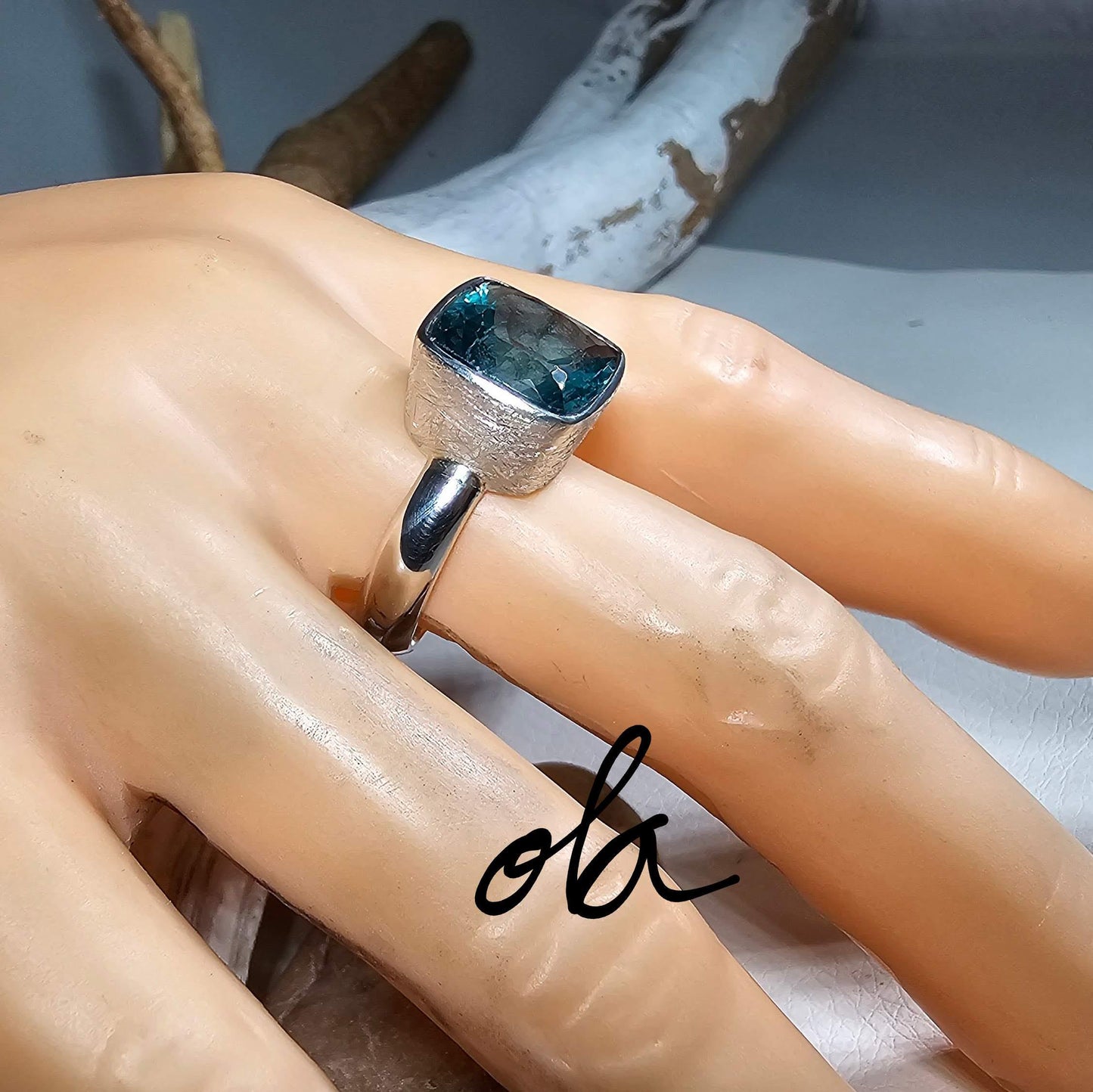 Silber Ring mit Fluorit, Petrolgrün