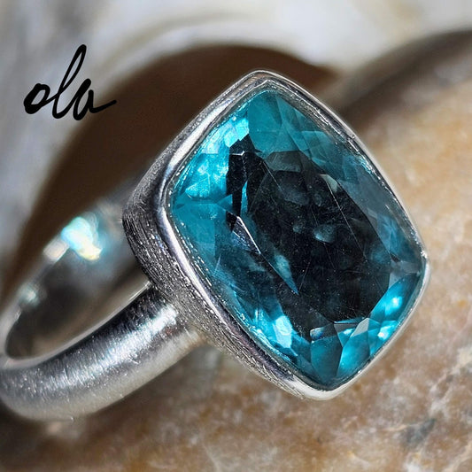 Silber Ring mit Fluorit Petrolgrün