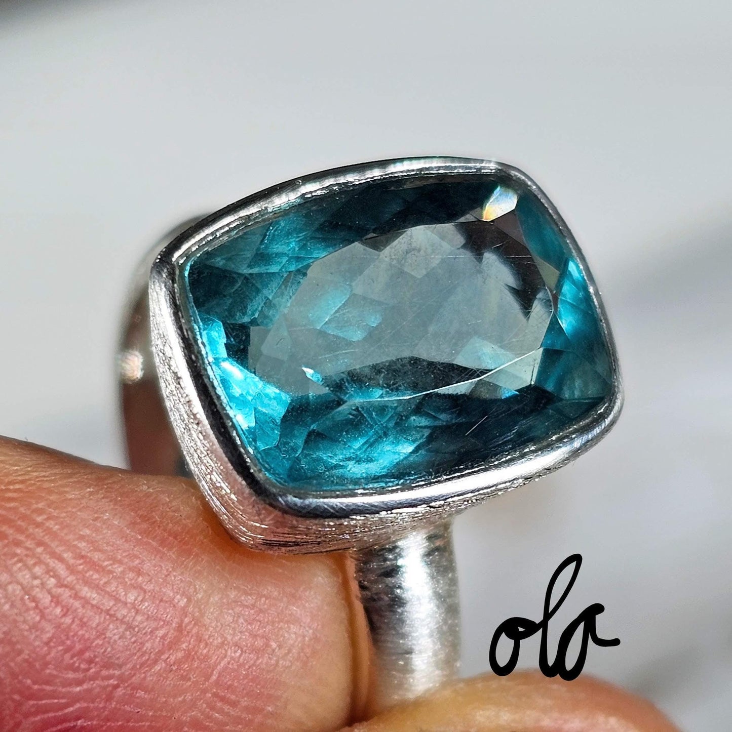 Silber Ring mit Fluorit Petrolgrün