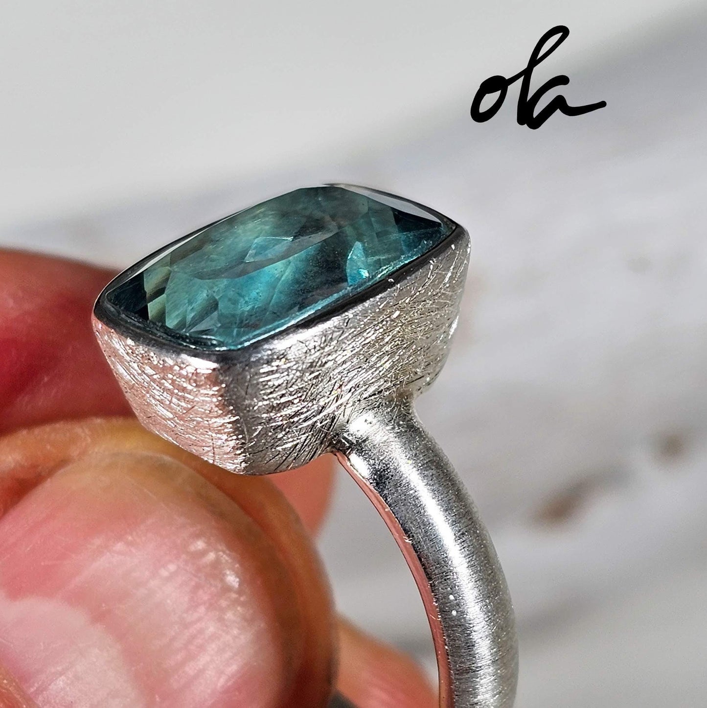 Silber Ring mit Fluorit Petrolgrün
