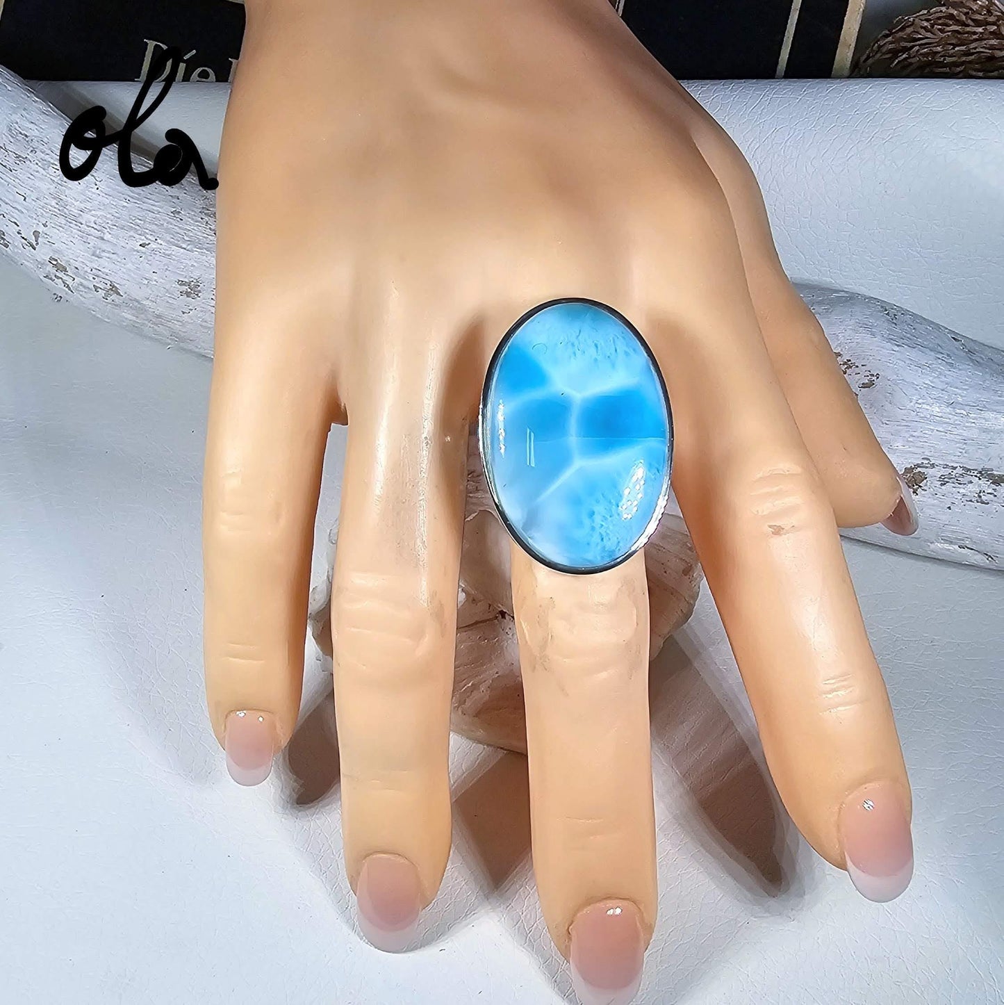 Larimar Ring in Silber gefasst