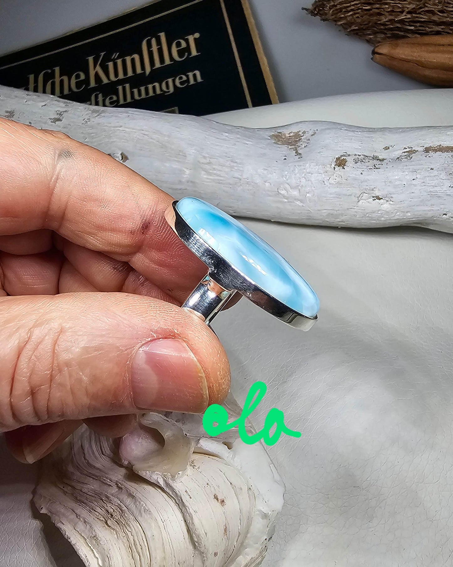 Larimar Ring in Silber gefasst