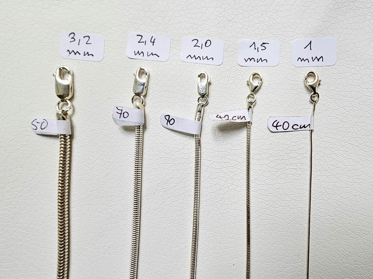 Schlangenketten silberketten in Stärken1,0 mm ,1,5 mm ,2,0 mm ,2,4 mm, 3,2 mm